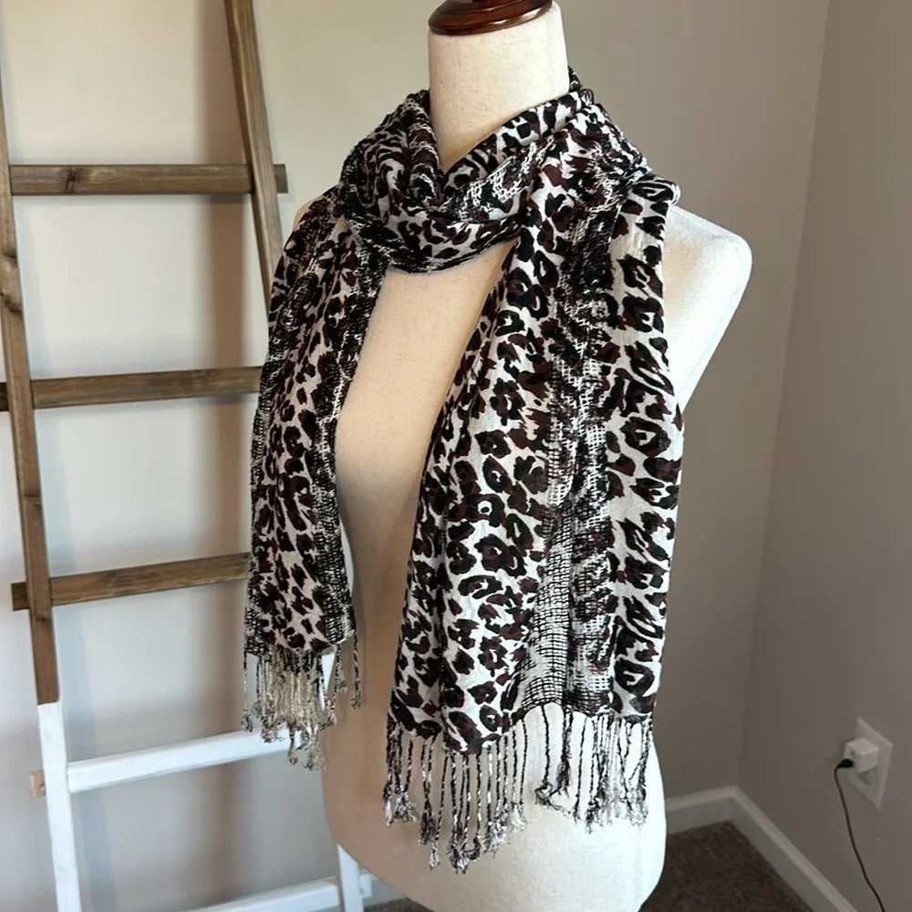 Collections Eighteen Animal Print Scarf with Fringe